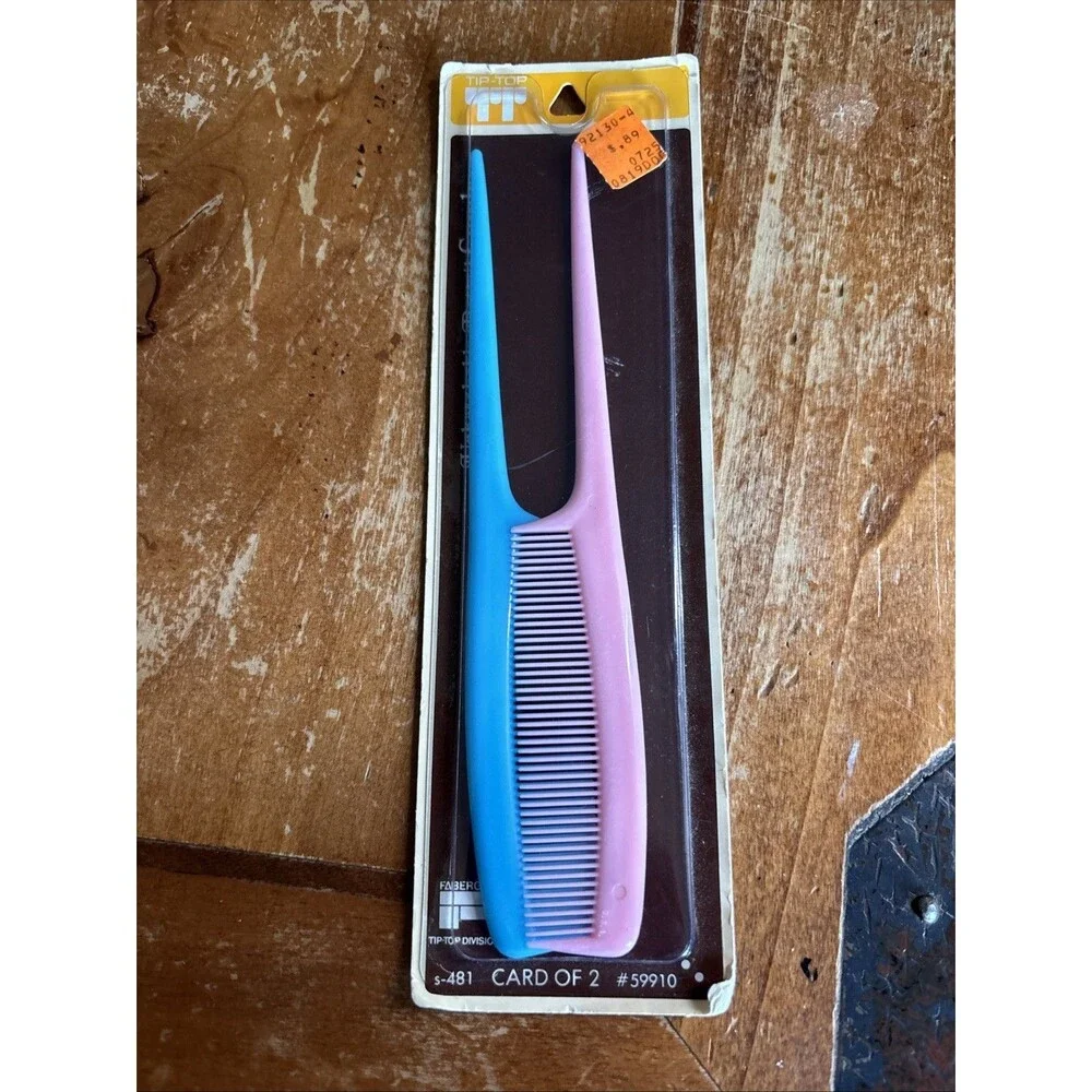 NEW VINTAGE Faberge Tip-top Rattail UNBREAKABLE COMB RETRO COMBS Blue Pink#59910
